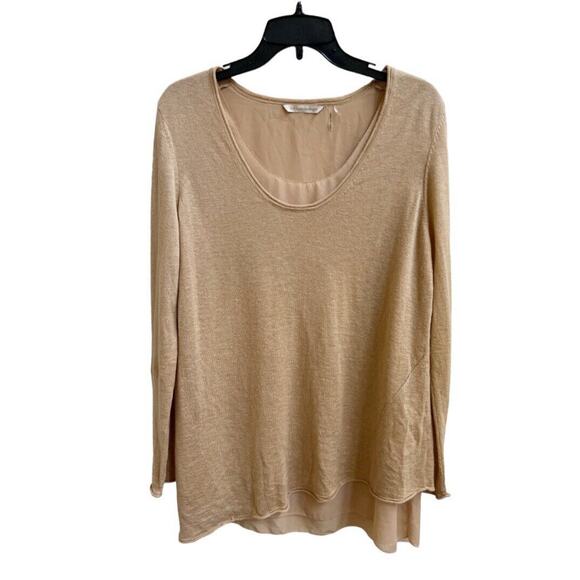 Soft Surroundings Long Slv Layer Knit Blouse Sz M Wool Alpaca Wool Bld Camel Tan - Picture 1 of 6